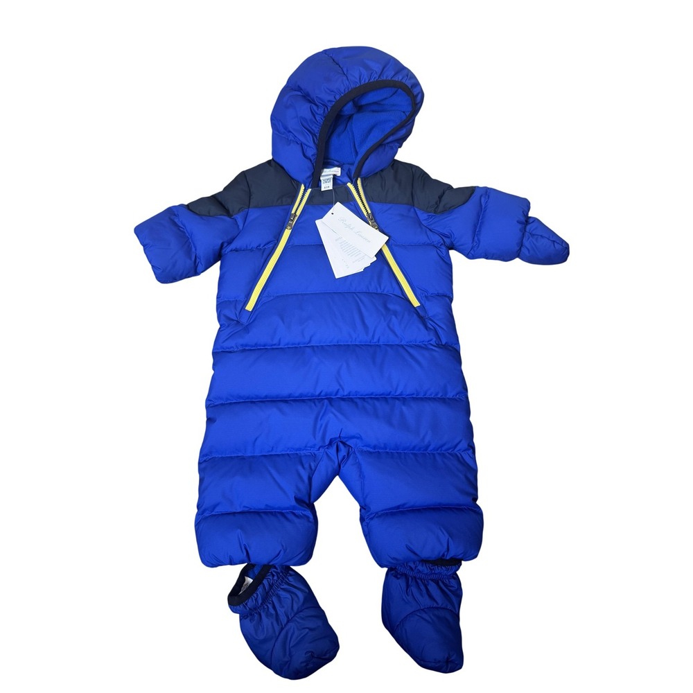 Ralph Lauren Snowsuit Baby 3M Blue Hooded Bunting‎ Suit Mittens Booties Warm